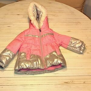 London Fog Pink Puffer Coat with Silver Accents Size 24M